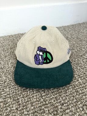 Obey Beige Corduroy Cap with Dark Green Brim and Embroidery